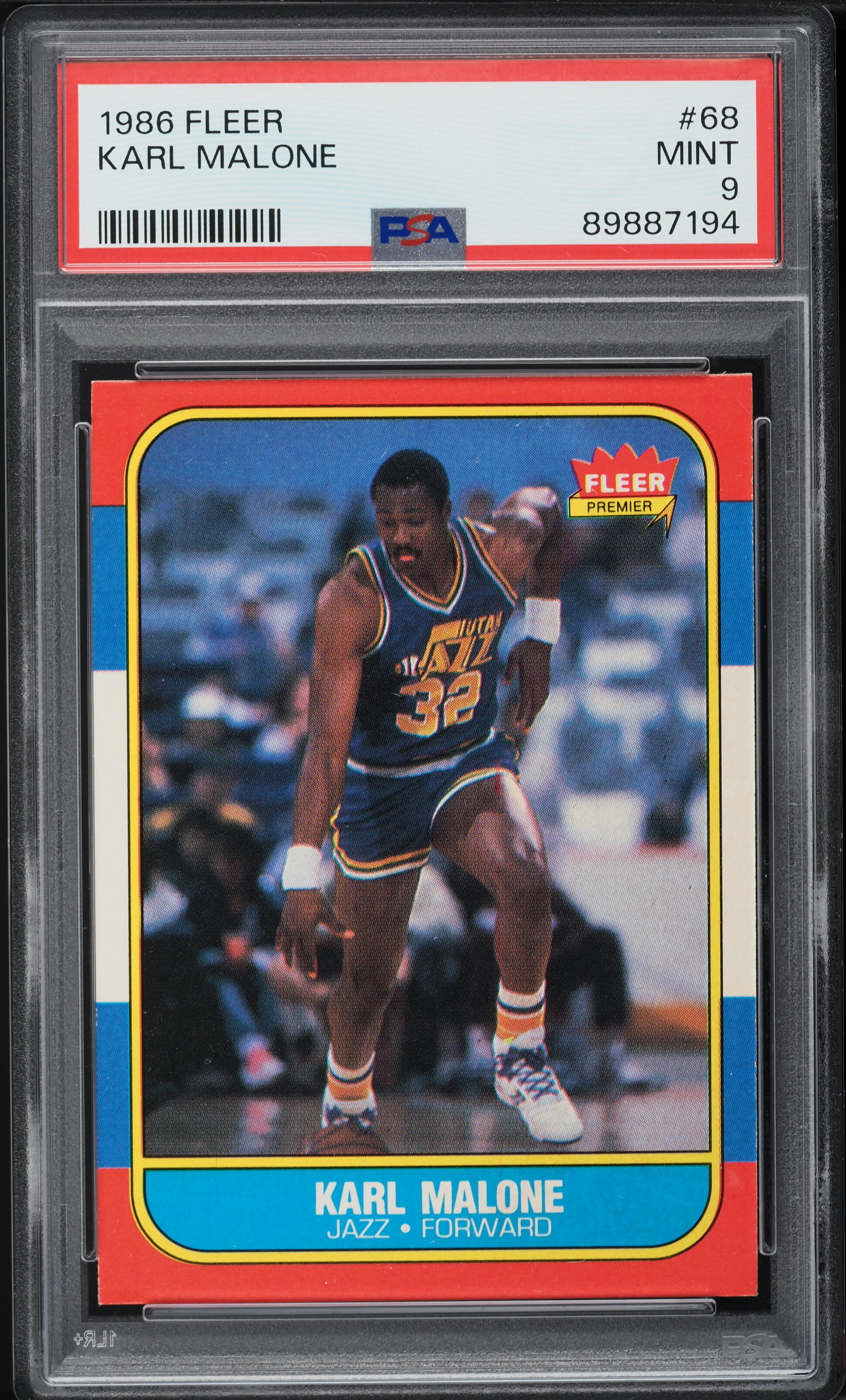 1986 Fleer Basketball Karl Malone ROOKIE #68 PSA 9 MINT on
