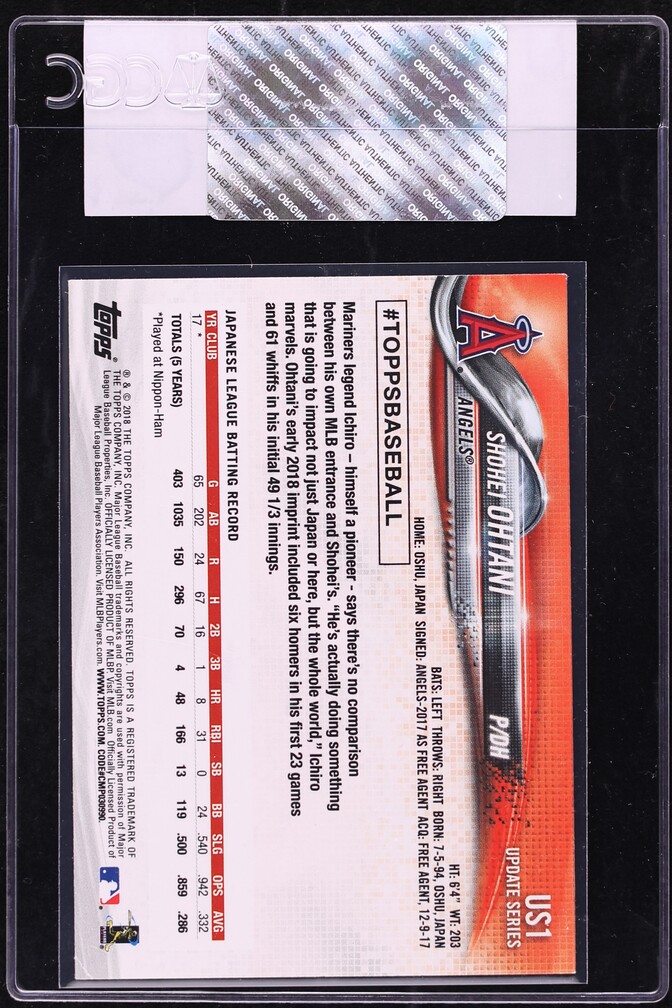 2018 Topps Update Shohei Ohtani ROOKIE #US1 CGC AUTH