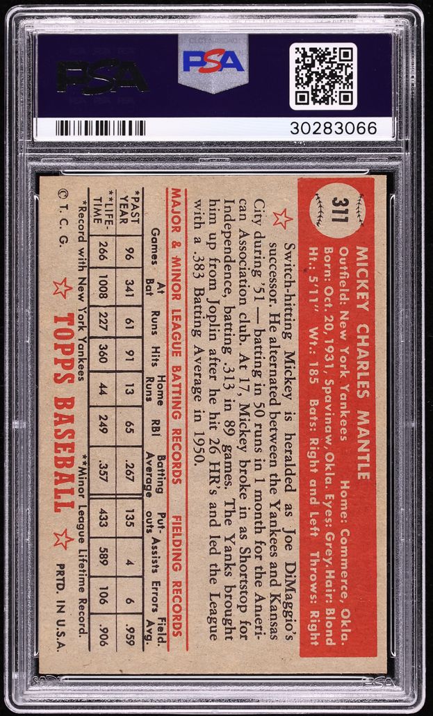 1952 Topps Mickey Mantle #311 PSA 8 NM-MT