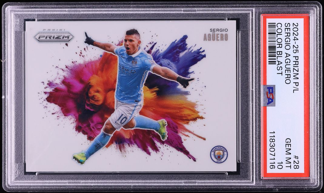 2024 Panini Prizm Premier League Color Blast Sergio Aguero #28 PSA 10 GEM MINT
