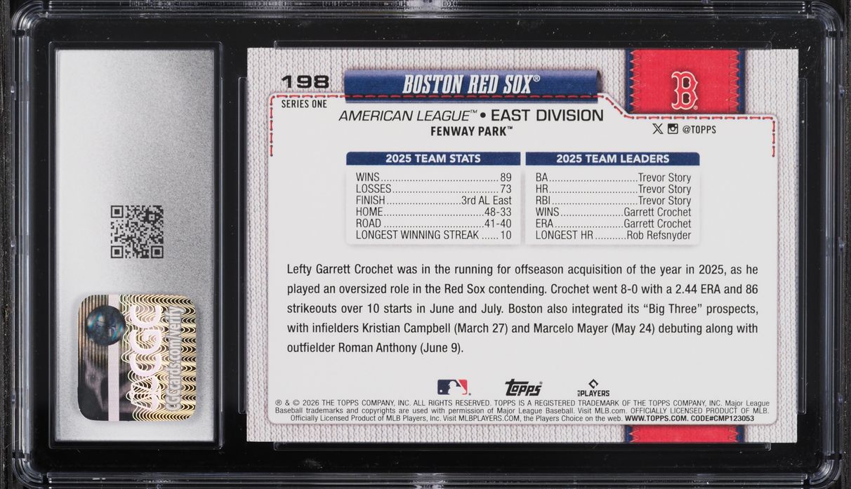 2026 Topps Boston Red Sox #198 CGC 10 GEM MINT