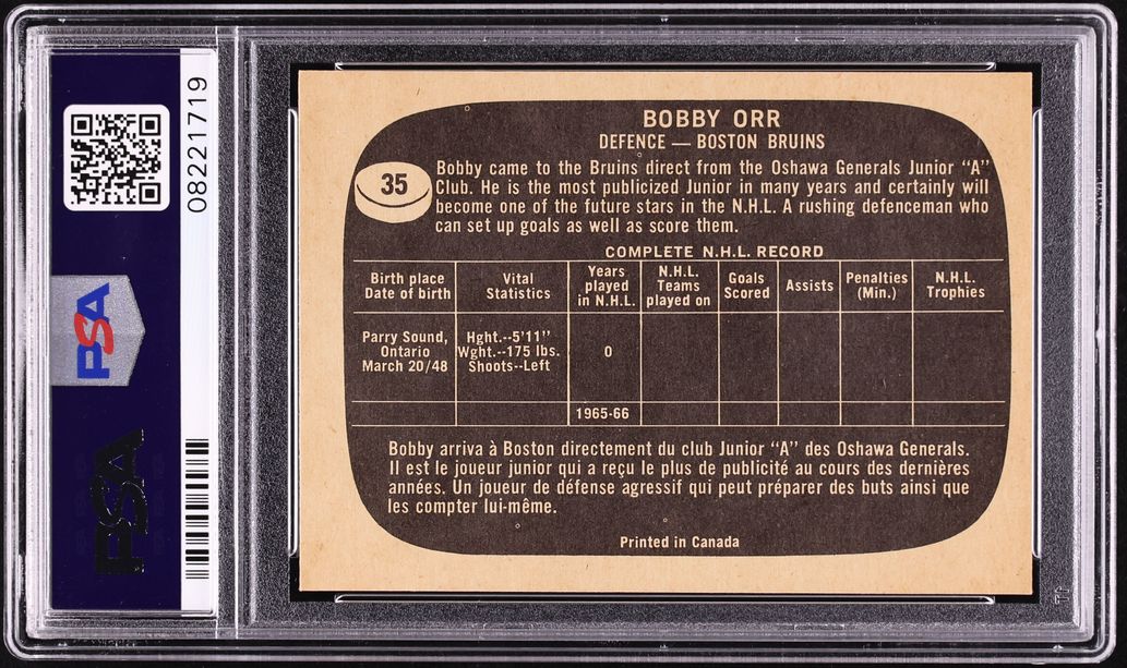 1966 Topps Hockey Bobby Orr ROOKIE #35 PSA 7 NRMT