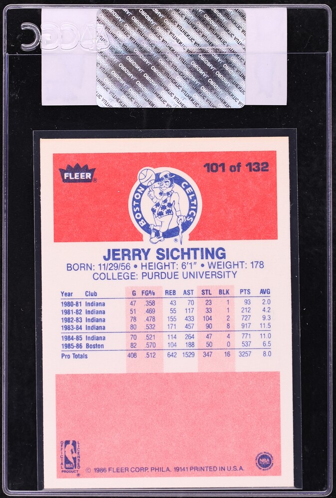 1986 Fleer Basketball Jerry Sichting #101 CGC AUTH