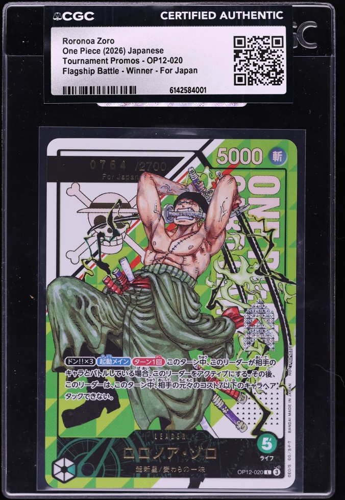 2026 One Piece Japanese Tournament Flagship Battle Winner Leader Roronoa Zoro /2700 CGC AUTH