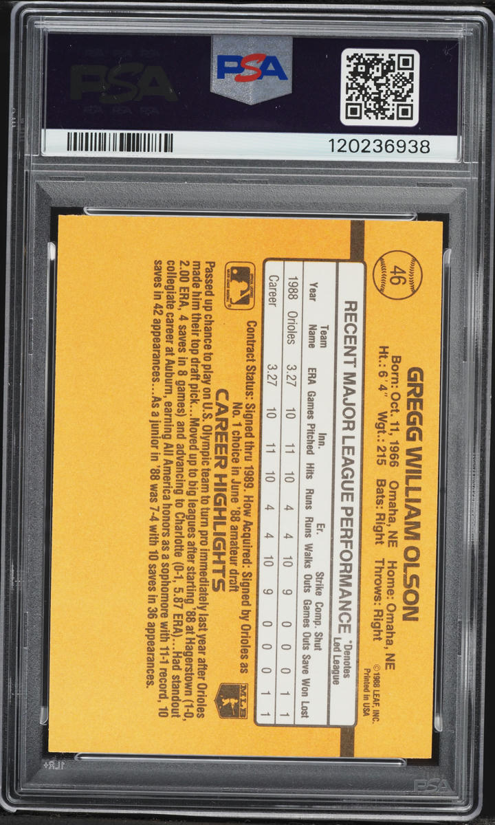 1989 Donruss Gregg Olson ROOKIE #46 PSA 9 MINT