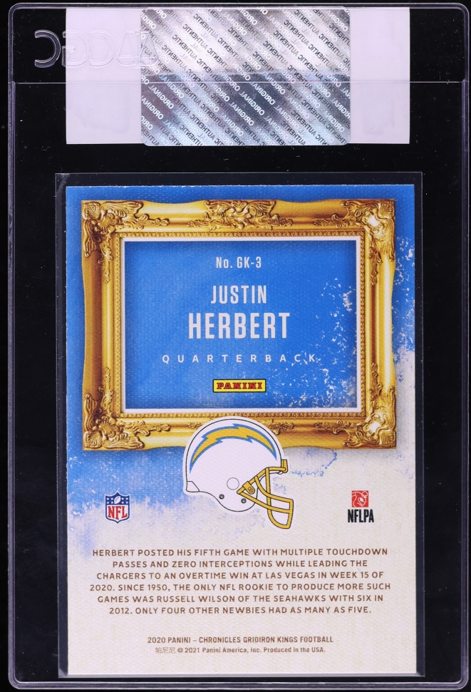 2020 Panini Chronicles Gridiron Kings Justin Herbert ROOKIE #GK-3 CGC AUTH
