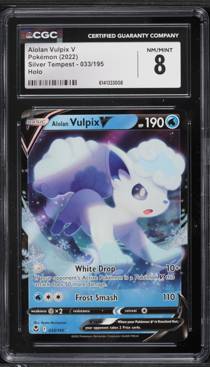 2022 Pokemon Sword & Shield Silver Tempest Holo Alolan Vulpix V #33 CGC 8 NM-MT