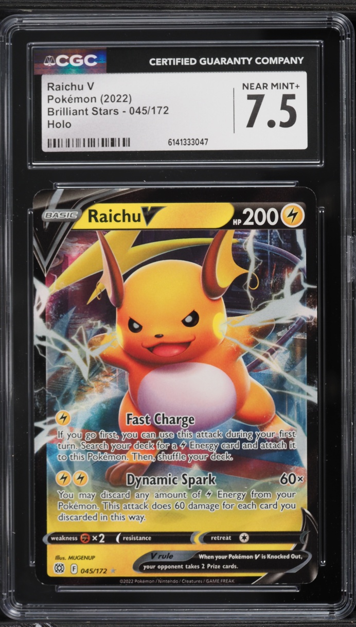 2022 Pokemon Sword & Shield Brilliant Stars Holo Raichu V #45 CGC 7.5 NRMT+
