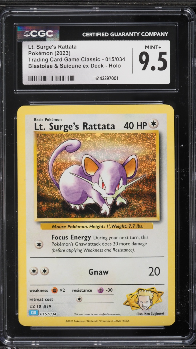 2023 Pokemon TCG Classic Collection Holo Lt. Surge's Rattata #15 CGC 9.5 MINT+