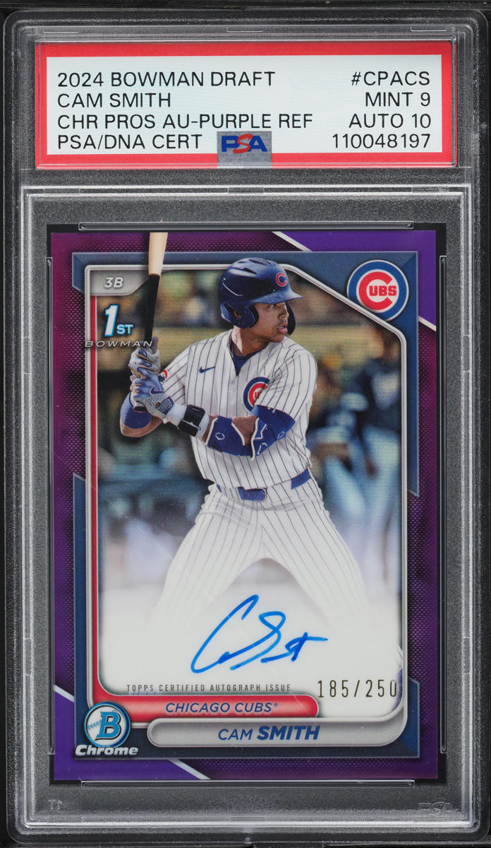 2024 Bowman Chrome Draft Purple Refractor Cam Smith PROSPECT AUTO DNA 10 /250 PSA 9 MINT