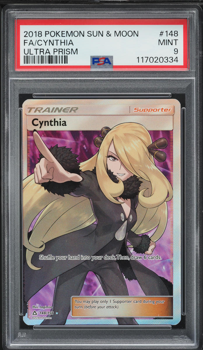 2018 Pokemon Sun & Moon Ultra Prism Full Art Cynthia #148 PSA 9 MINT