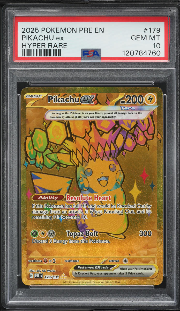 2025 Pokemon SV Prismatic Evolutions Gold Rare Pikachu ex #179 PSA 10 GEM MINT