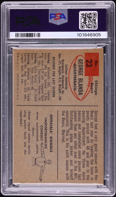 1954 Bowman Football George Blanda ROOKIE #23 PSA 1 PR