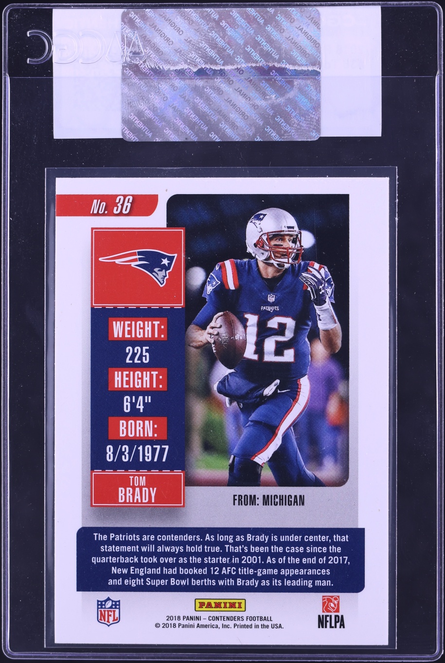 2018 Panini Contenders Tom Brady #36 CGC AUTH