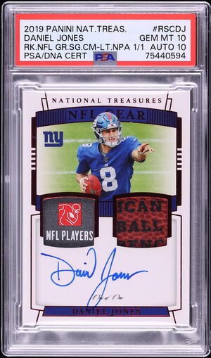 2019 National Treasures Platinum Daniel Jones ROOKIE NFL SHIELD