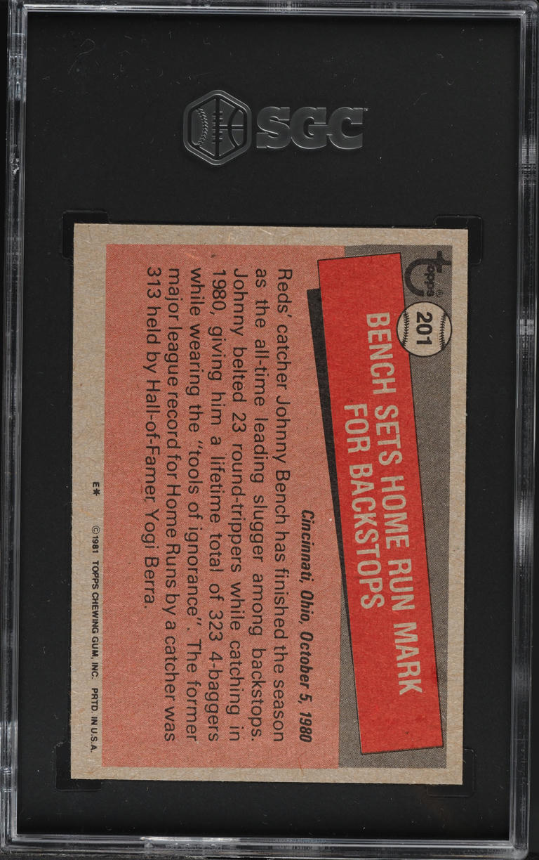 1981 Topps Johnny Bench RECORD BREAKER #201 SGC 8 NM-MT