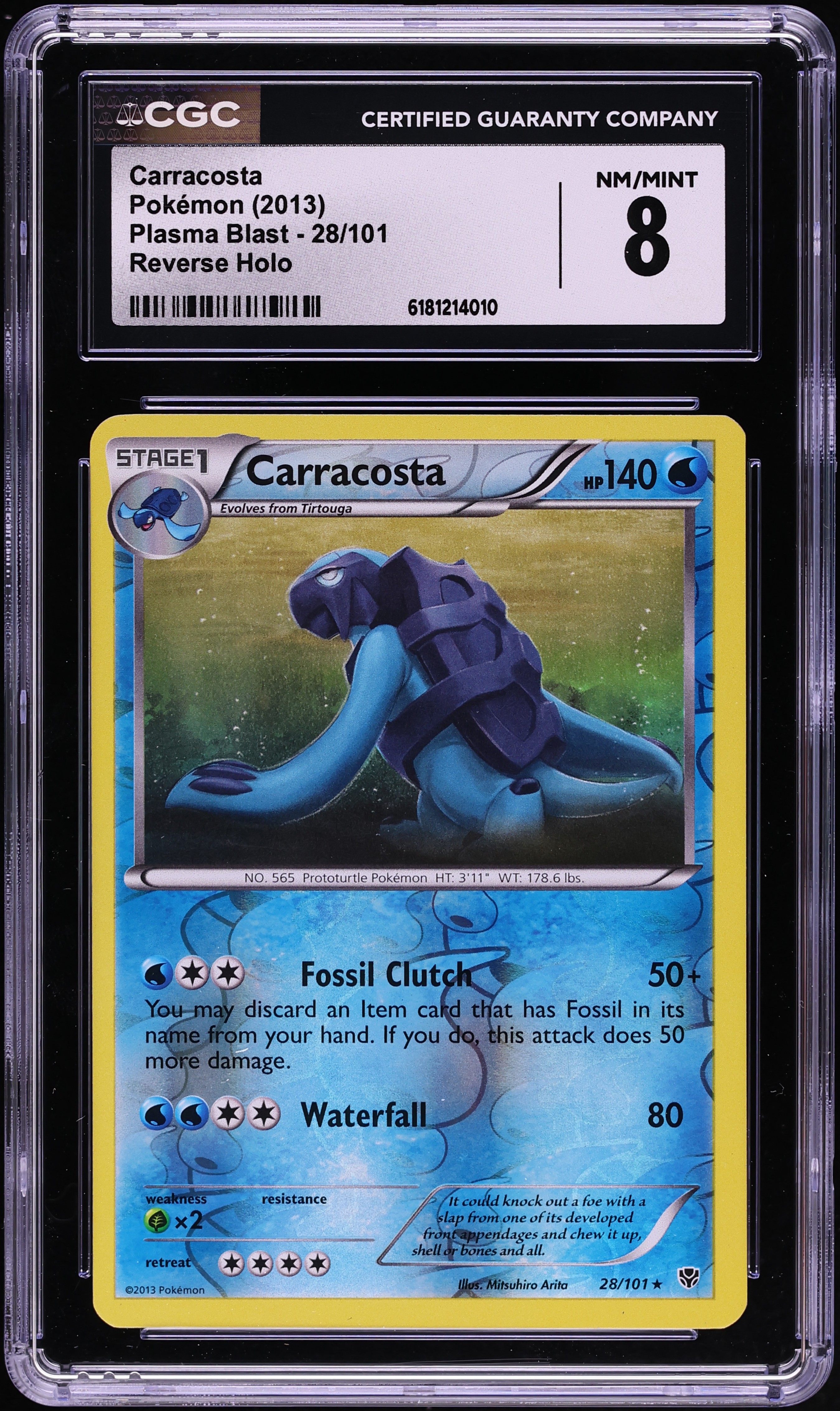 2013 Pokemon Black & White Plasma Blast Reverse Holo Carracosta #28 CGC 8 NM-MT