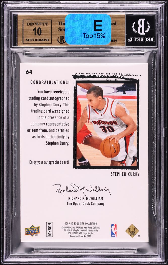 2009 Exquisite Collection Parallel Stephen Curry ROOKIE AUTO /30 #64 BGS 9.5 GEM MINT