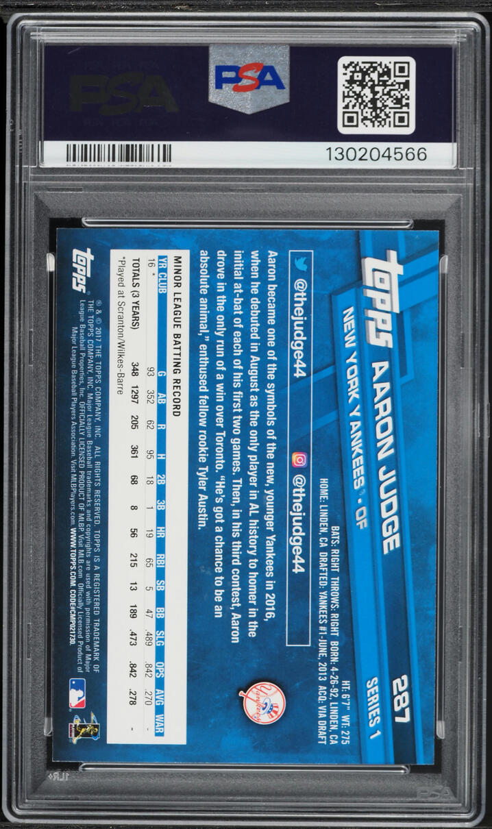2017 Topps Aaron Judge ROOKIE #287 PSA 8 NM-MT