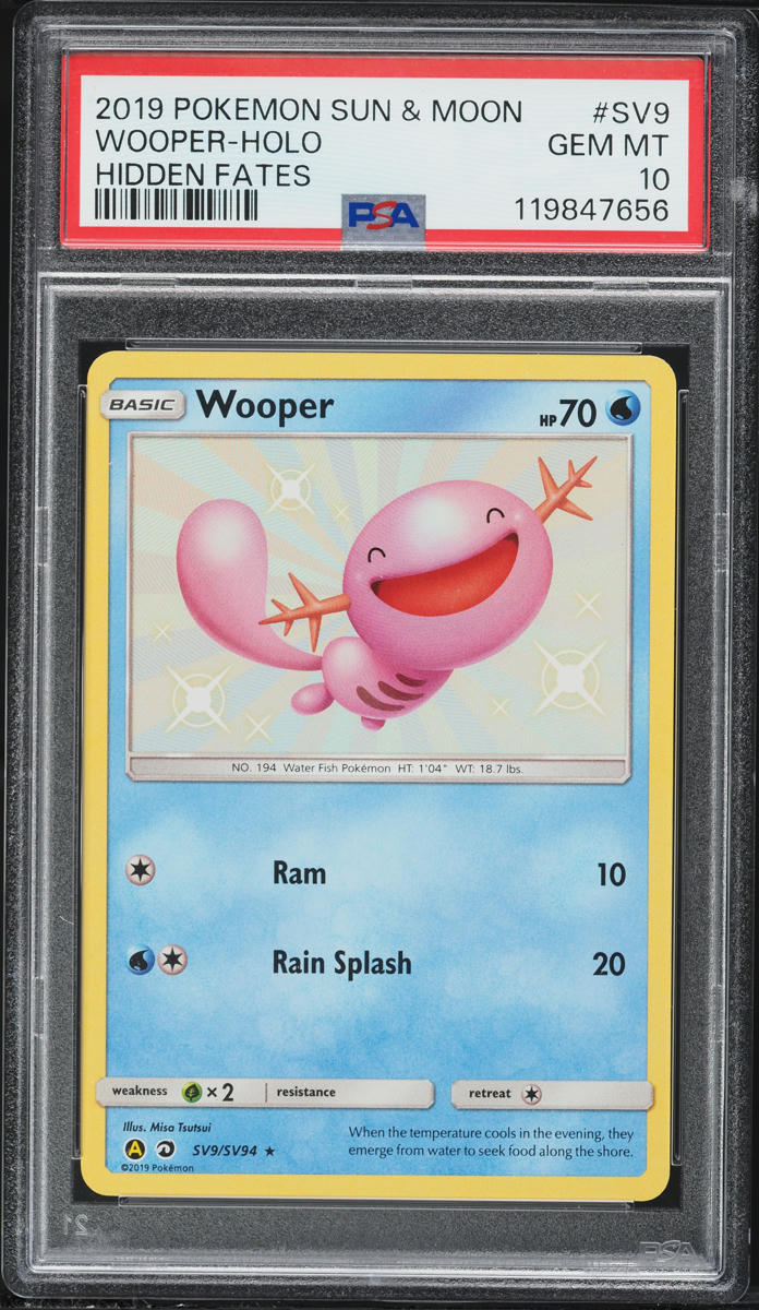 2019 Pokemon Sun & Moon Hidden Fates Holo Shiny Wooper #SV9 PSA 10 GEM MINT