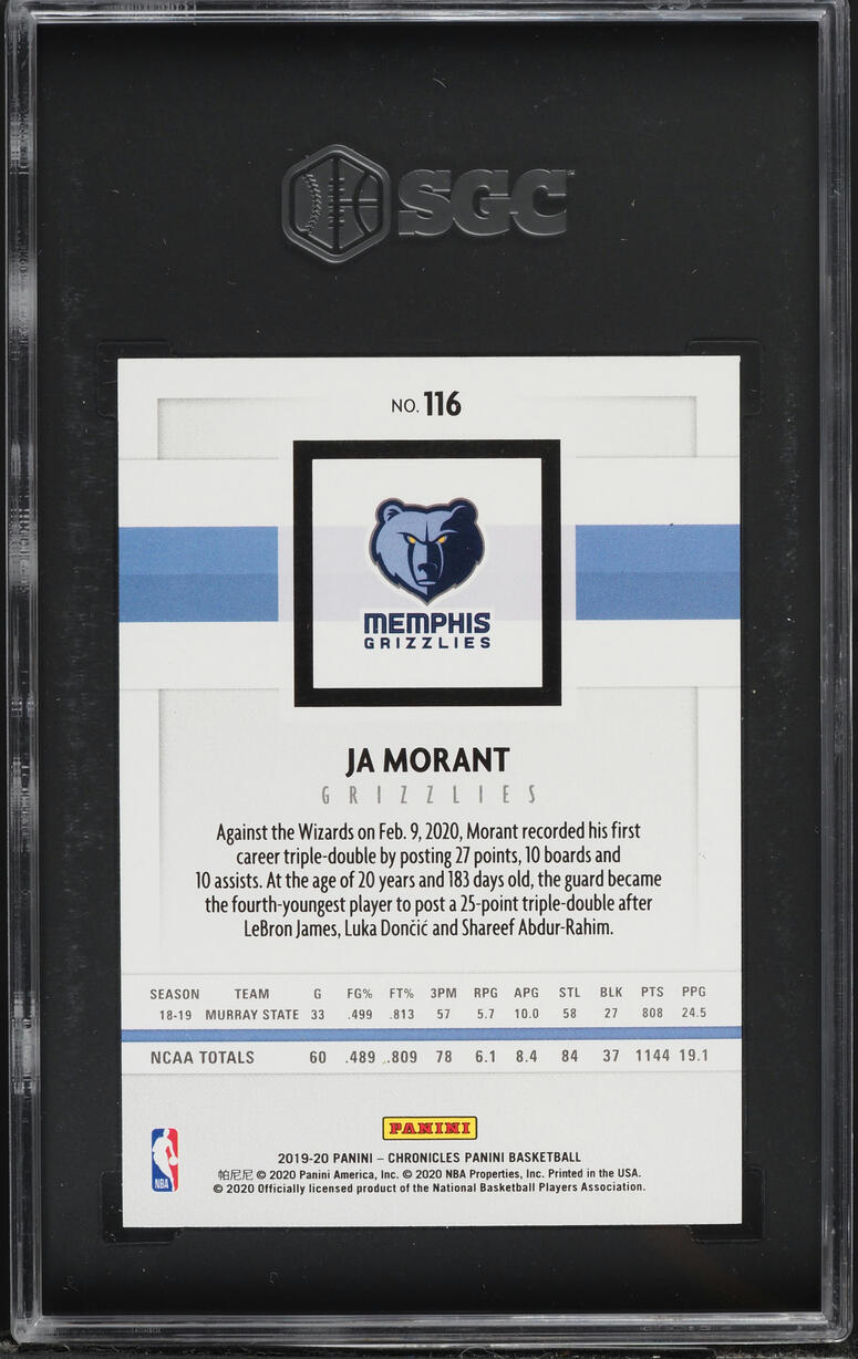 2019 Panini Chronicles Ja Morant ROOKIE #116 SGC 10 GEM MINT