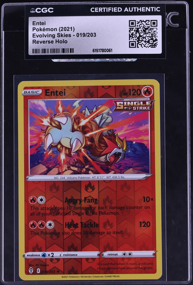 2021 Pokemon Sword & Shield Evolving Skies Reverse Holo Entei #019 CGC AUTH