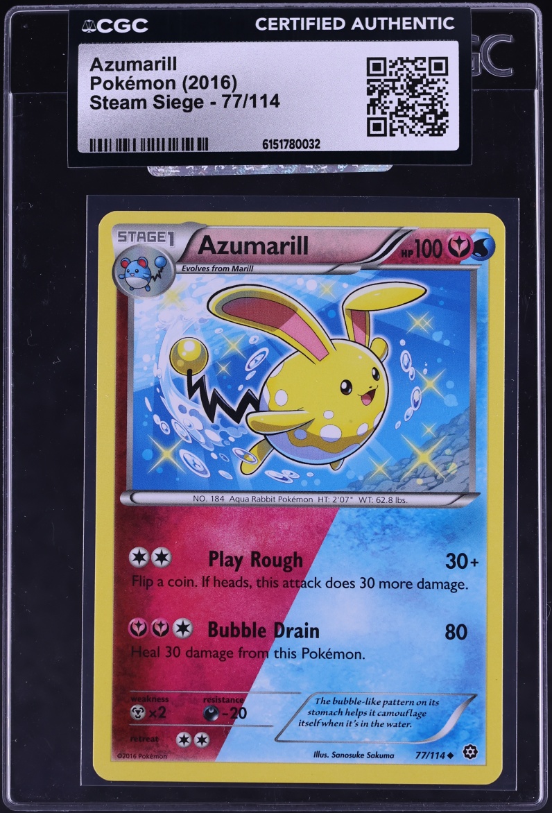 2016 Pokemon XY Steam Siege Azumarill #77 CGC AUTH