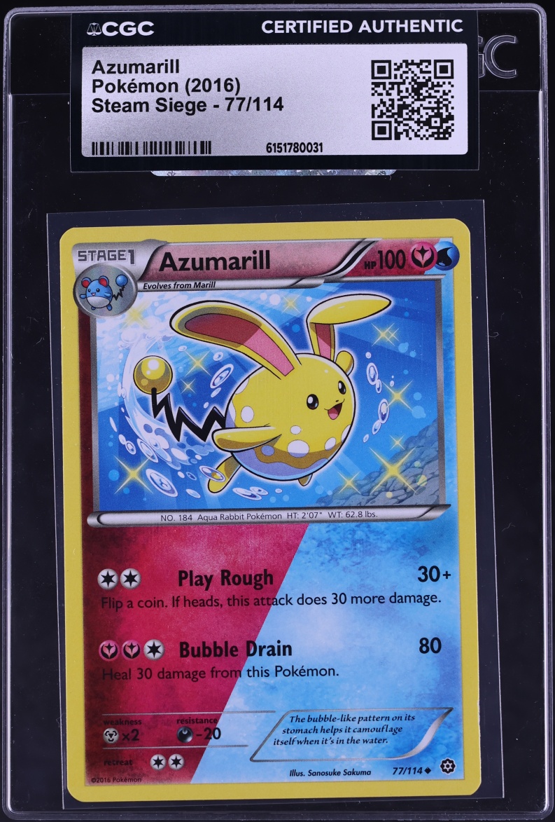2016 Pokemon XY Steam Siege Azumarill #77 CGC AUTH