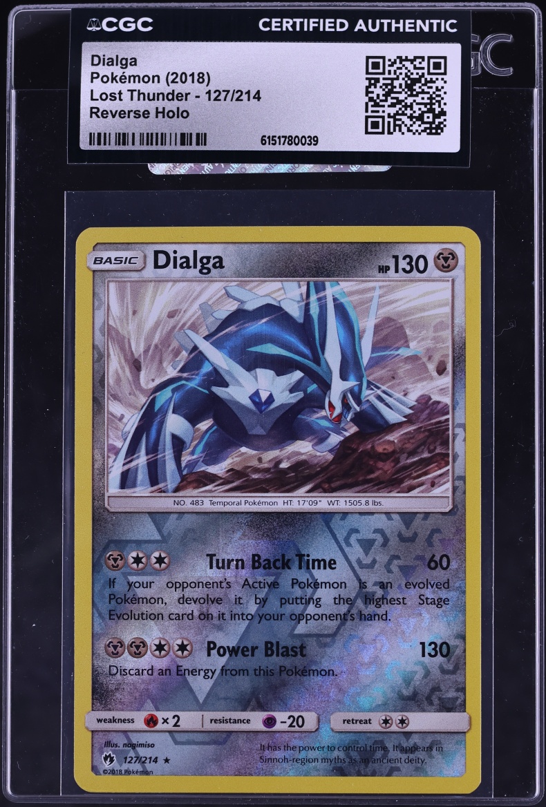 2018 Pokemon Sun & Moon Lost Thunder Reverse Holo Dialga #127 CGC AUTH