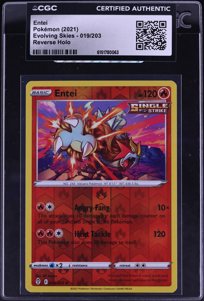 2021 Pokemon Sword & Shield Evolving Skies Reverse Holo Entei #019 CGC AUTH