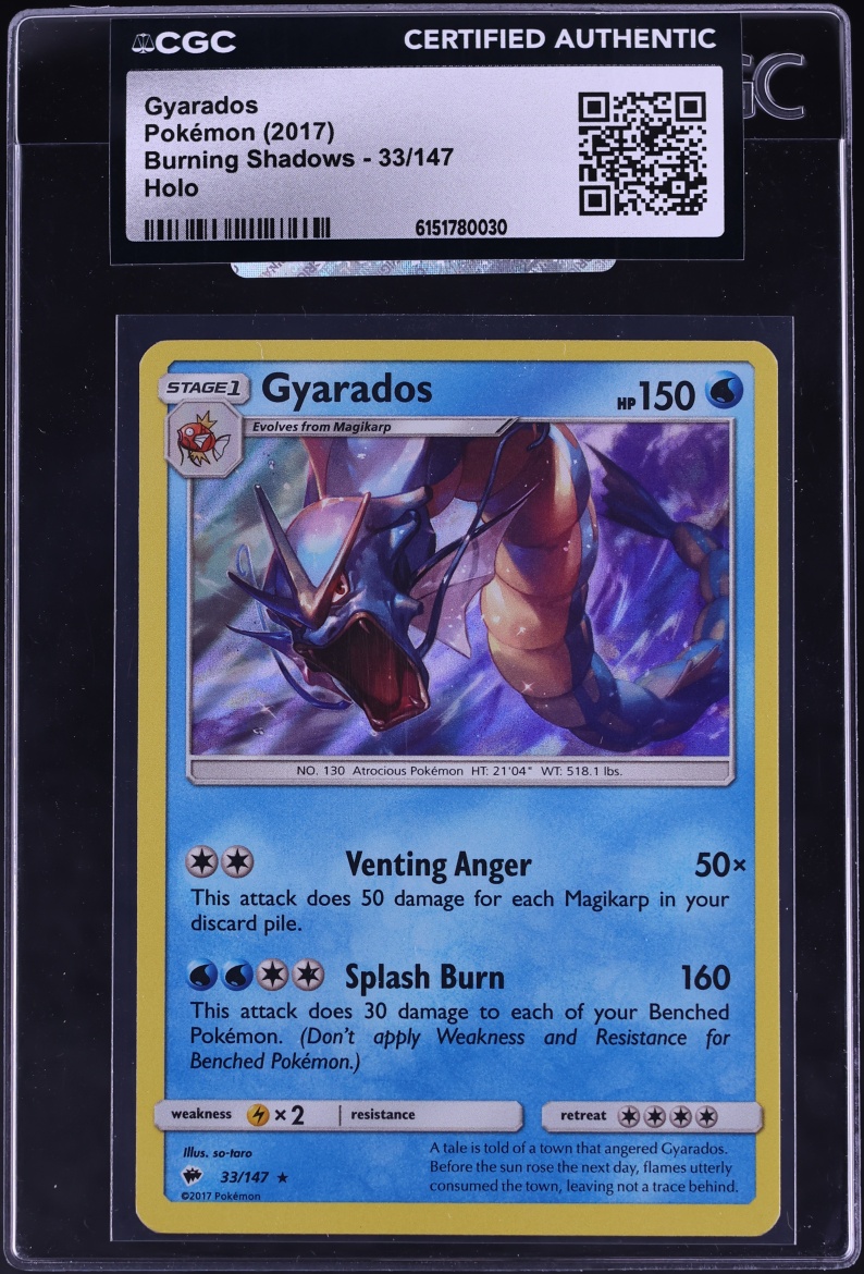 2017 Pokemon Sun & Moon Burning Shadows Holo Gyarados #33 CGC AUTH