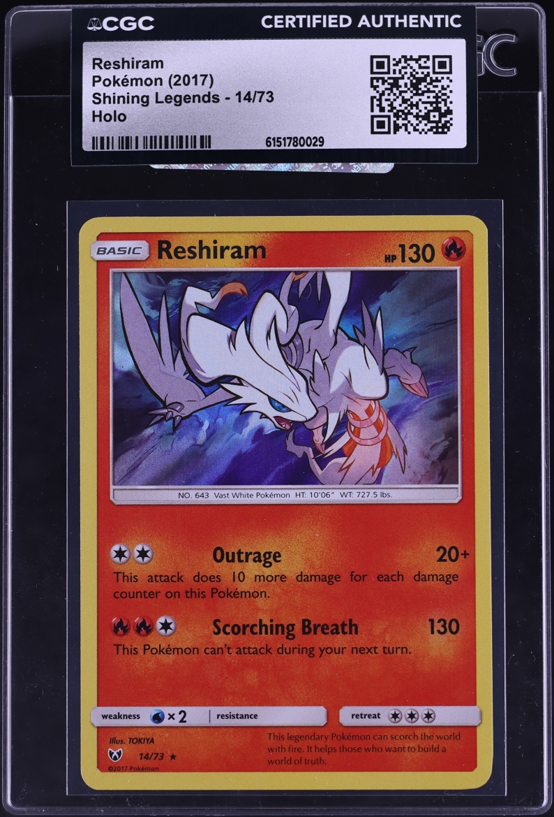 2017 Pokemon Sun & Moon Shining Legends Holo Reshiram #14 CGC AUTH