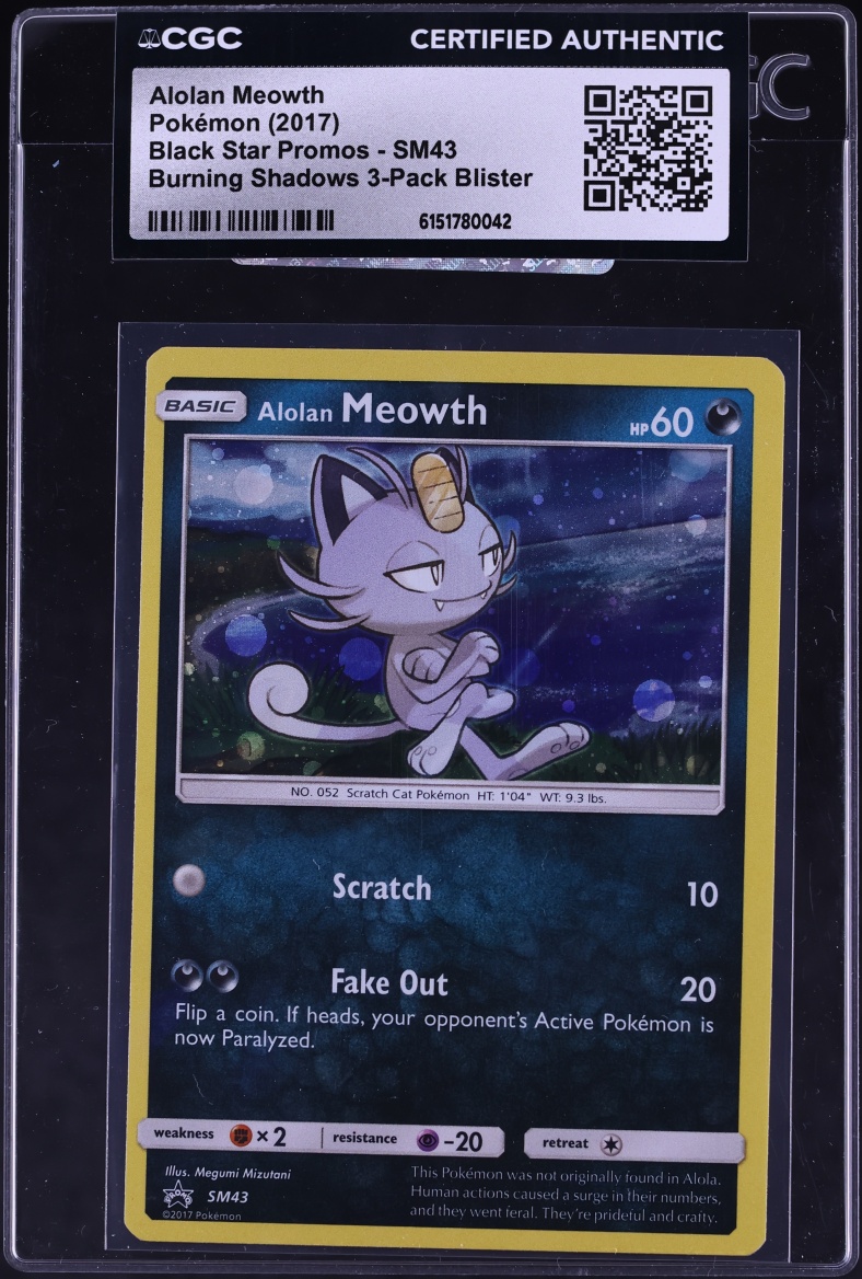 2017 Pokemon SM Black Star Promo Burning Shadows 3-Pack Blister Alolan Meowth #SM43 CGC AUTH
