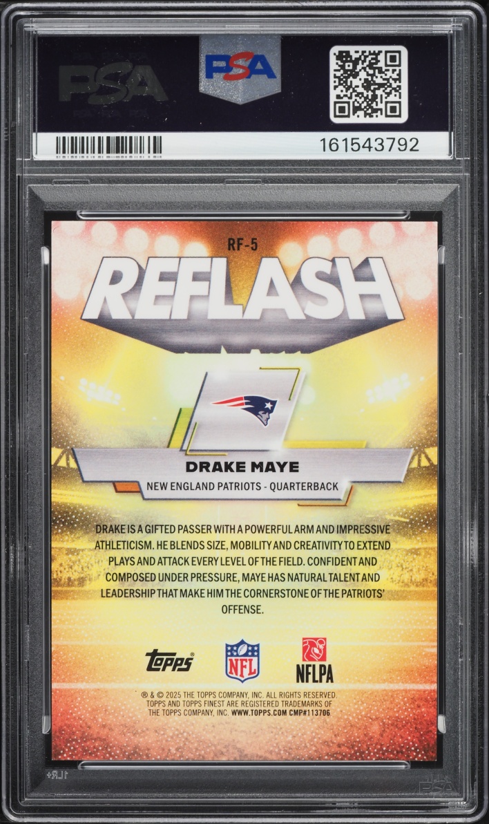 2025 Finest Reflash Orange Geometric Drake Maye /25 #RF-5 PSA 10 GEM MINT