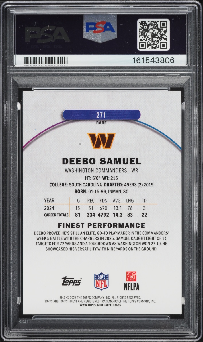 2025 Finest Orange Geometric Deebo Samuel /15 #271 PSA 10 GEM MINT