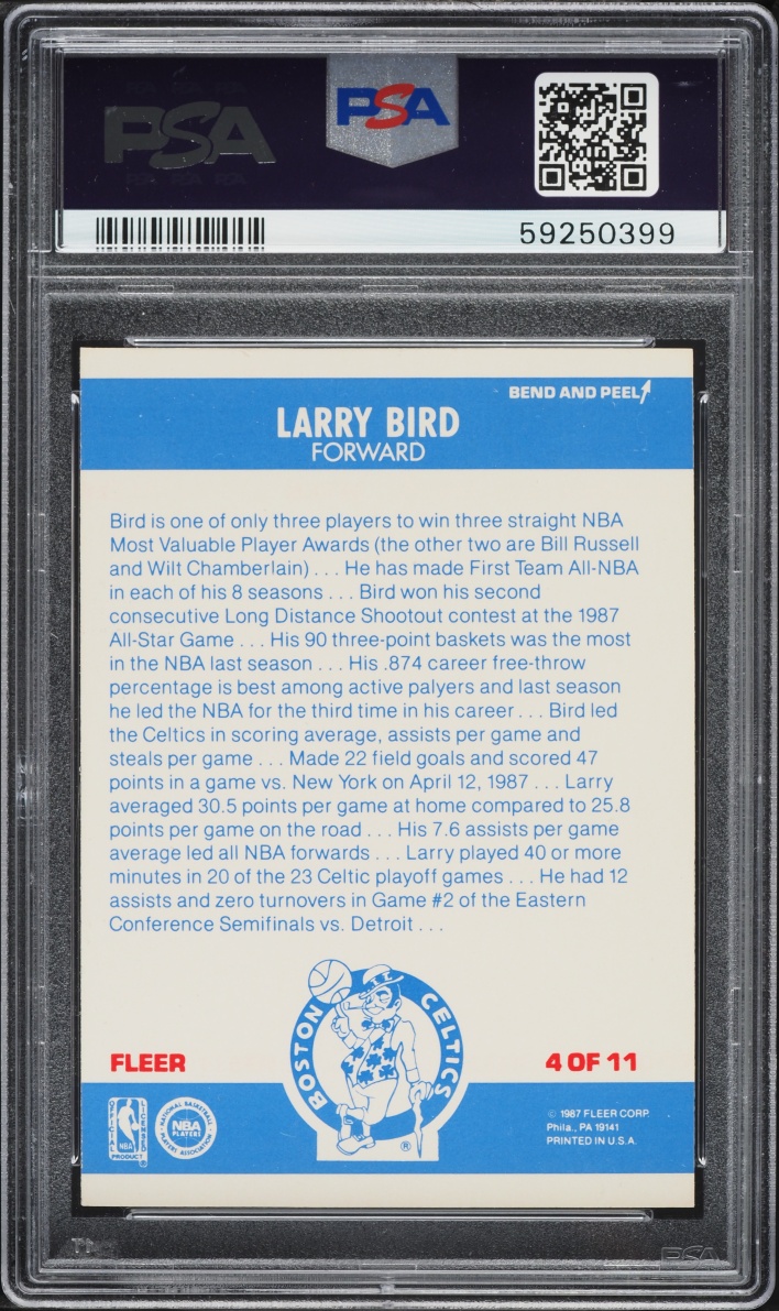 1987 Fleer Sticker Larry Bird #4 PSA 5 EX