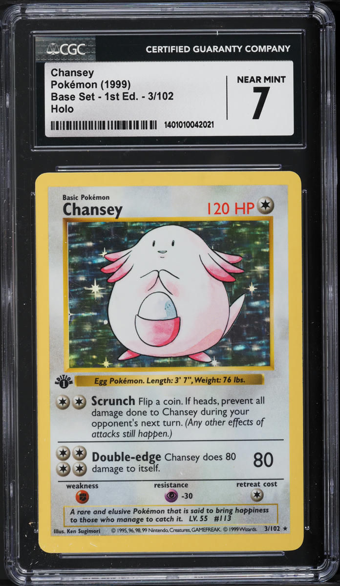 1999 Pokemon Base Set Shadowless 1st Edition Holo Chansey #3 CGC 7 NRMT