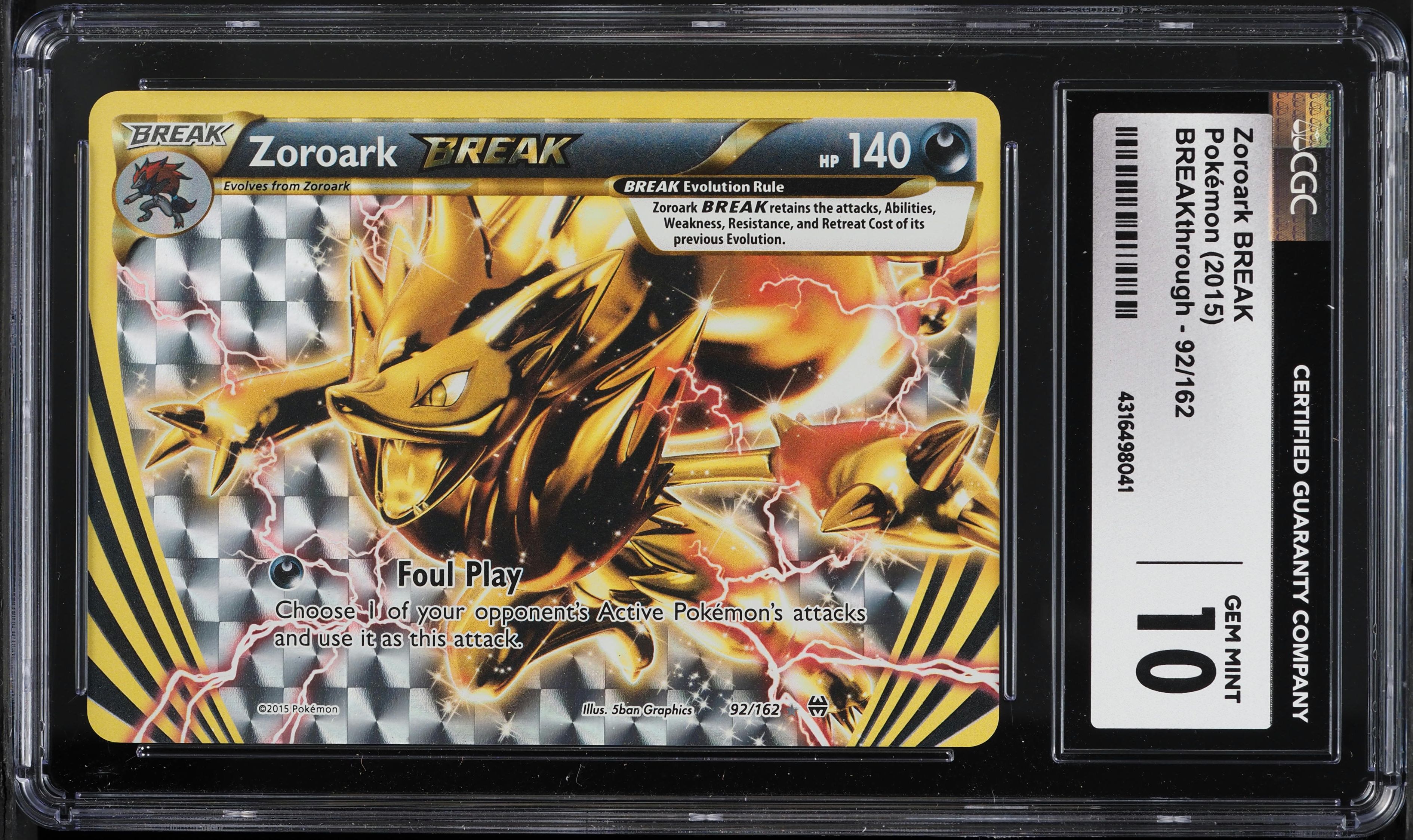 2015 Pokemon XY BREAKthrough Zoroark BREAK #92 CGC 10 GEM MINT