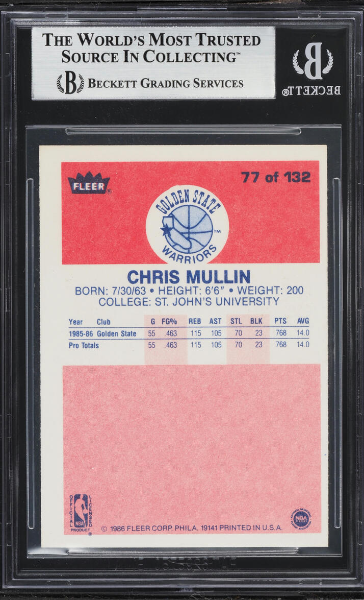 1986 Fleer Basketball Chris Mullin ROOKIE #77 BGS 7 NRMT
