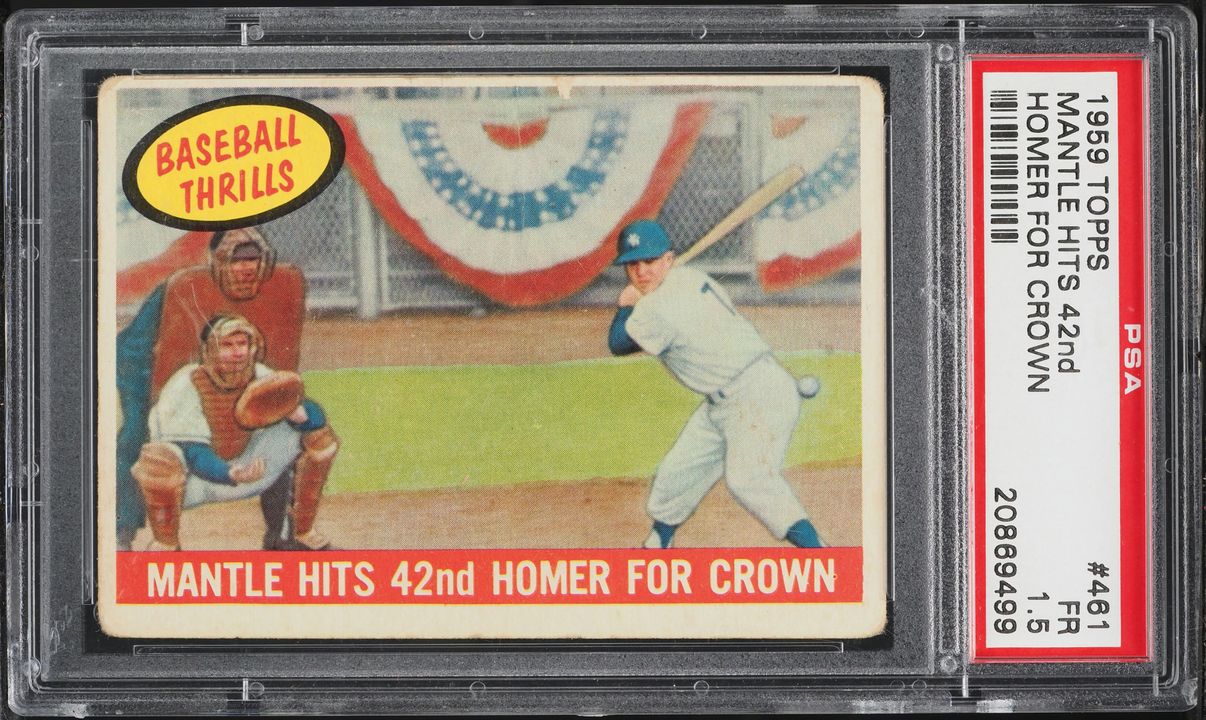 1959 Topps Mickey Mantle HITS 42ND HOMER FOR CROWN #461 PSA 1.5 FR