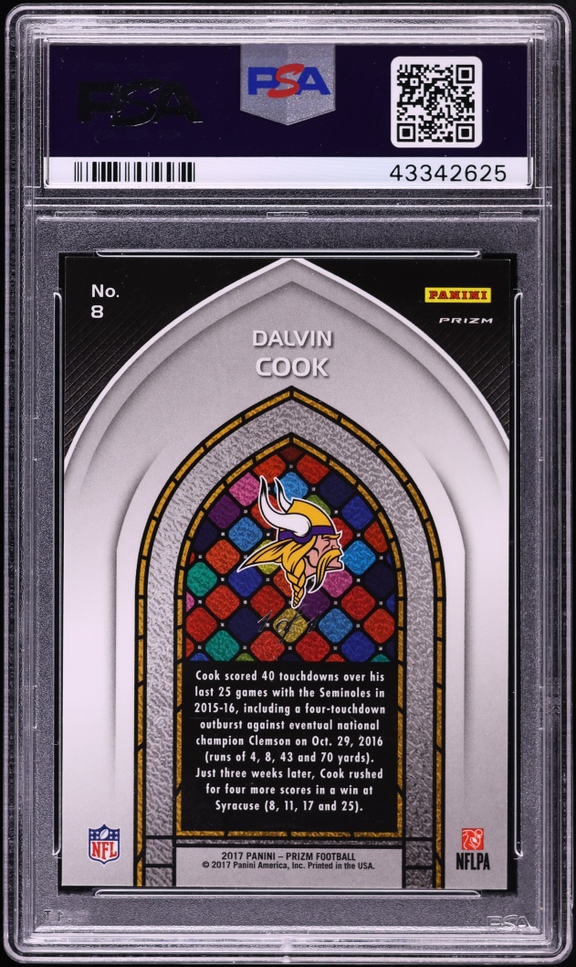 2017 Panini Prizm Stained Glass Black Finite Dalvin Cook 1/1 #8 PSA 10 GEM MINT