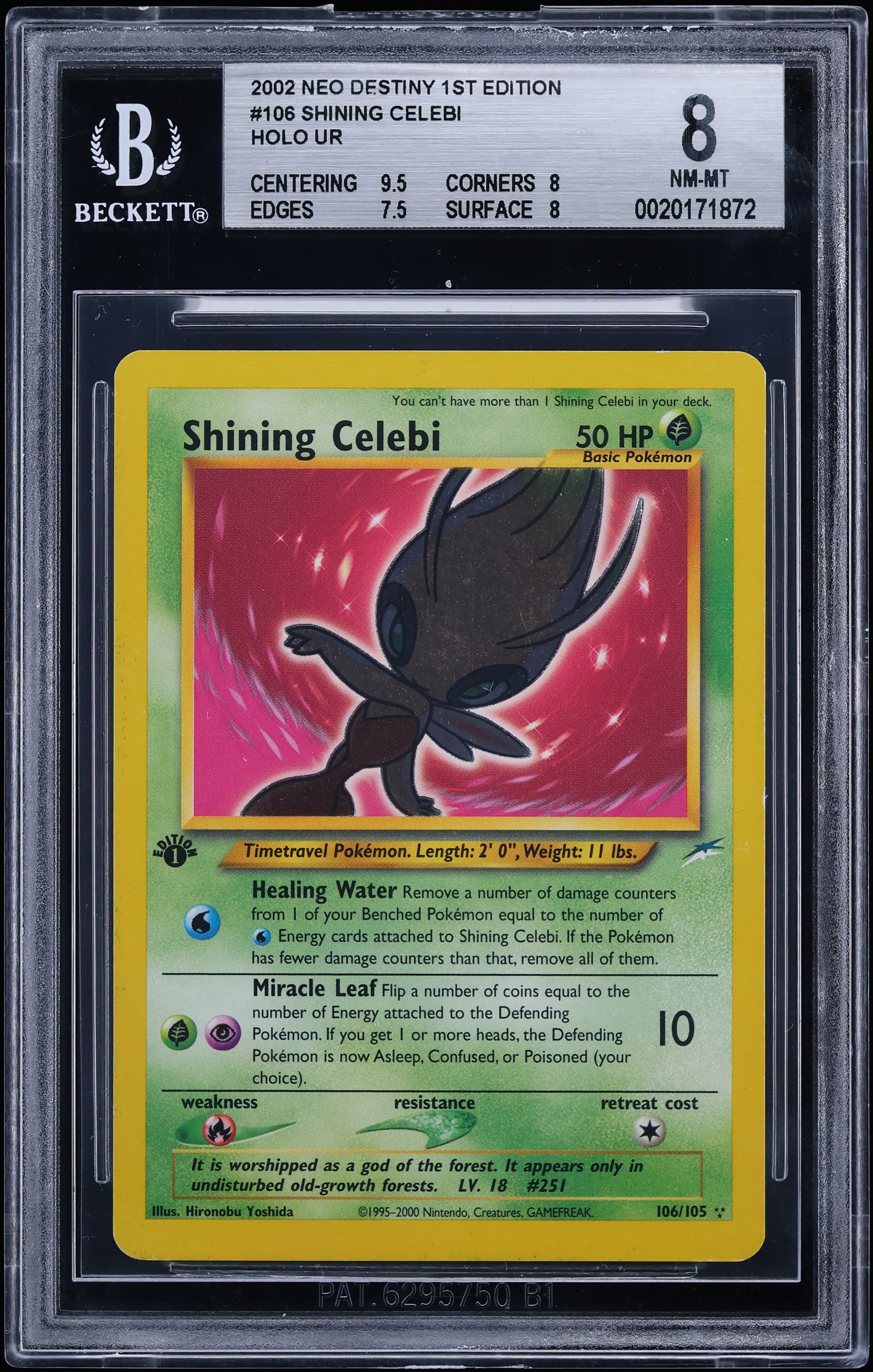 2002 Pokemon Neo Destiny 1st Edition Shining Celebi #106 BGS 8 NM-MT