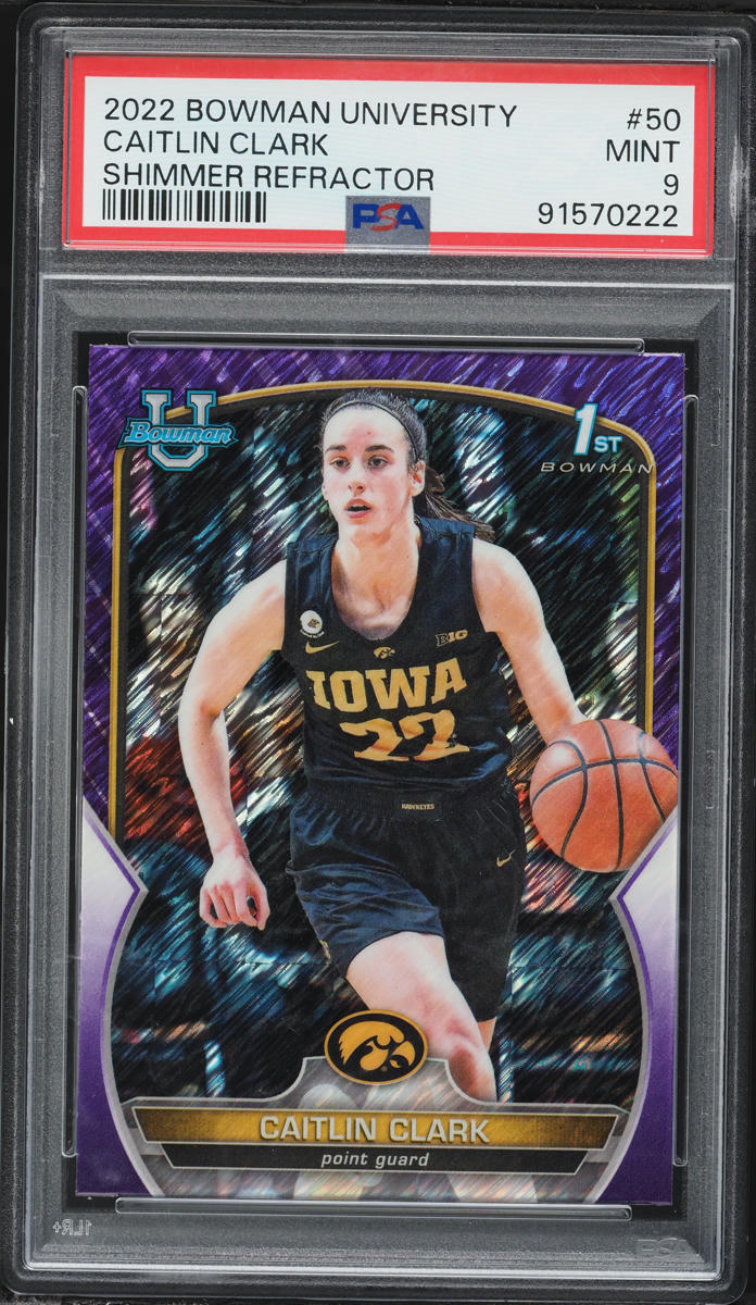 2022 Bowman Chrome University Shimmer Refractor Caitlin Clark ROOKIE #50 PSA 9