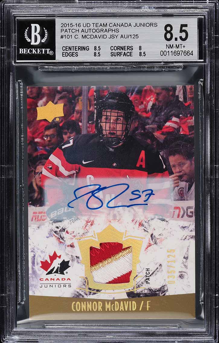 2015 Upper Deck Team Canada Connor McDavid ROOKIE PATCH AUTO /125 #101 BGS 8.5