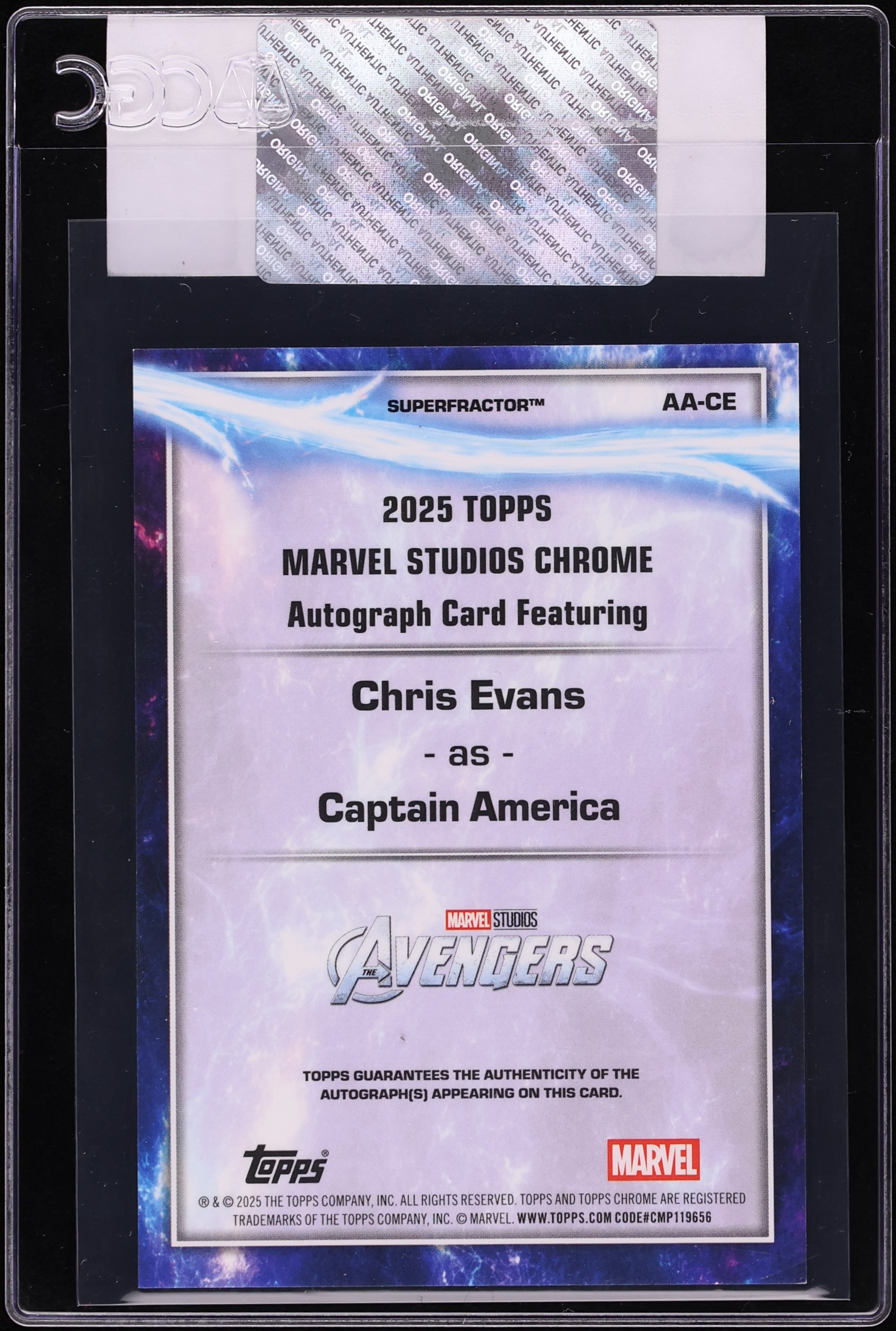 2025 Topps Chrome Marvel Studios Superfractor Chris Evans AUTO 1/1 