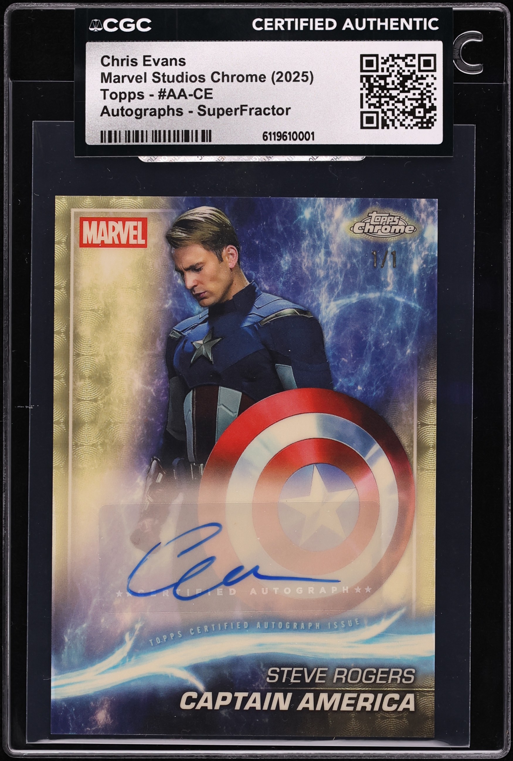2025 Topps Chrome Marvel Studios Superfractor Chris Evans AUTO 1/1 