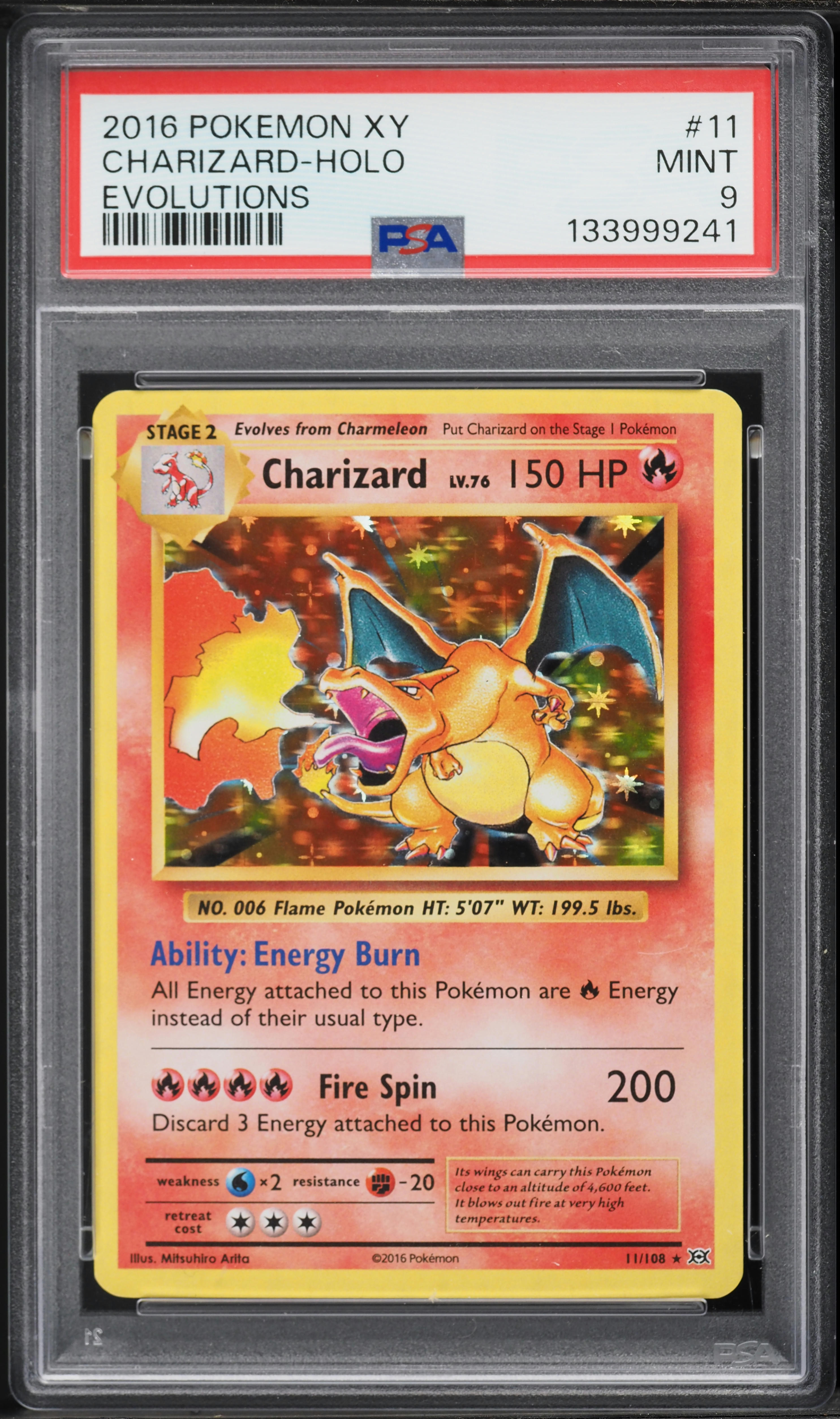 2016 Pokemon XY Evolutions Holo Charizard #11 PSA 9 MINT