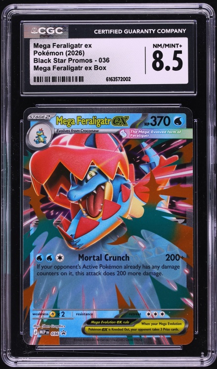 2026 Pokemon Mega Evolution Promo Box Mega Feraligatr ex #036 CGC 8.5 NM-MT+