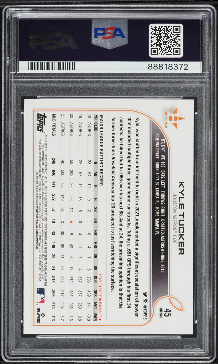 2022 Topps Chrome Sonic B/W Raywave Refractor Kyle Tucker #45 PSA 9 MINT