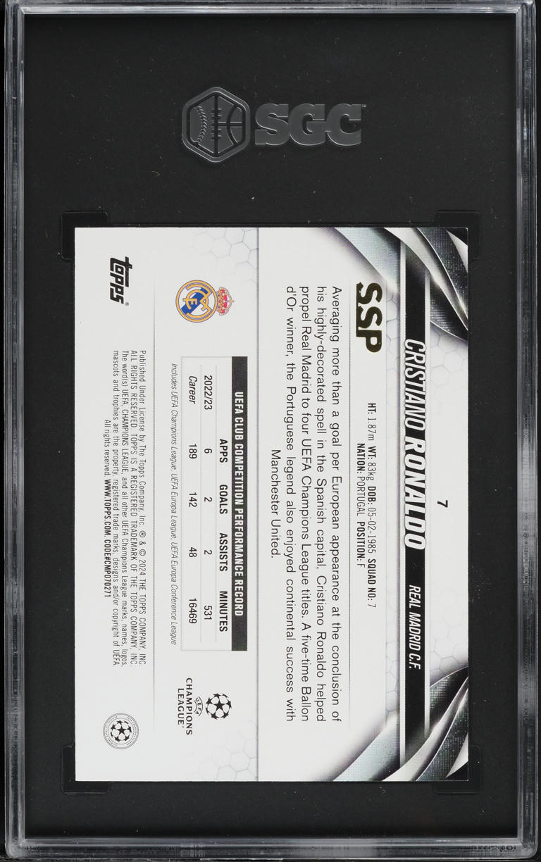 2023 Topps UEFA Club Competitions Cristiano Ronaldo SSP #7 SGC 9 MINT
